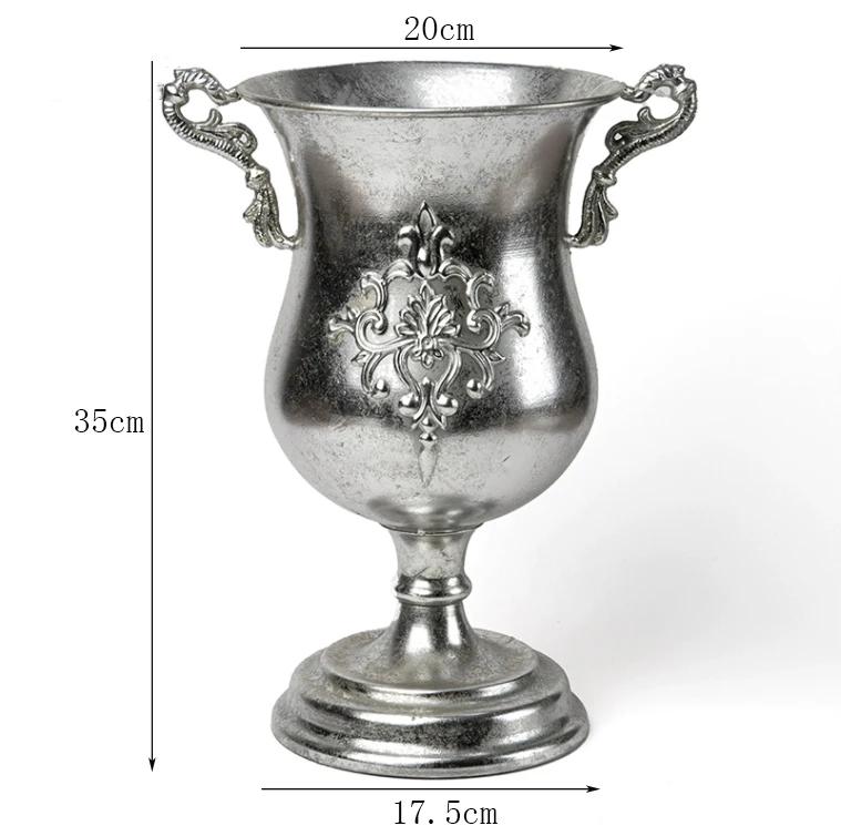 Vintage Classic Silver Iron Flower Vase Decoration Home Room Table Flowerpot Ornaments Office Store Flower Arrangement Crafts