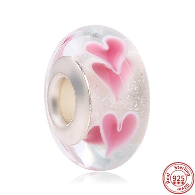 Красочные муранские стеклянные бусины с цветком в виде сердца, пузырьков и листьев, очаровательные браслеты, ювелирные изделия из 100% стерлингового серебра 925 пробы