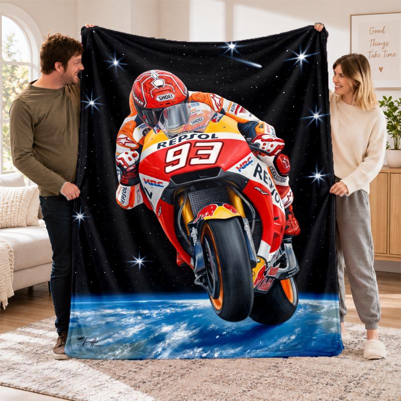 Flannel Fleece Blanket with Marc Marquez Design, Soft Lightweight Throw for Bed Sofa Travel
