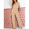 Women Short Sleeve V Neck High Waist Solid Color Jumpsuits Casual Wide Leg Belted Rompers