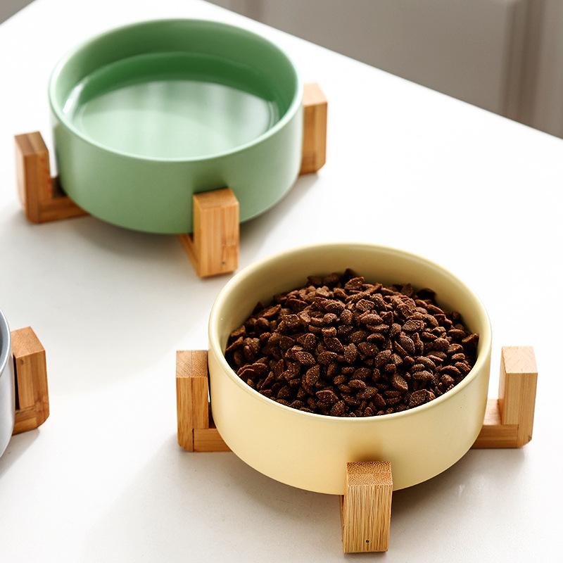 1PC Cat Bowl 400ml/13.5oz Cat Feeder Ceramic CatBowl Dog Raised Food Feeding Dish Ceramic Cat Bowl with Tray Pet Feeder 8 Colors
