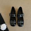 Sheepskin Mary Jane Shoes Women's Round Head with Buckle Medium Heel Single Shoes Versatile Leather Shoes Shallow High Heels