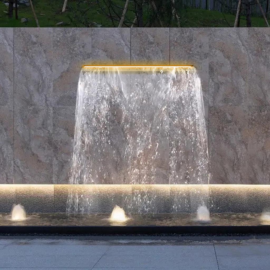 Водопад из нержавеющей стали, переливной фонтан для бассейна шириной 12 дюймов с разноцветной светодиодной подсветкой и набором для чистки, садовый декоративный фонтан