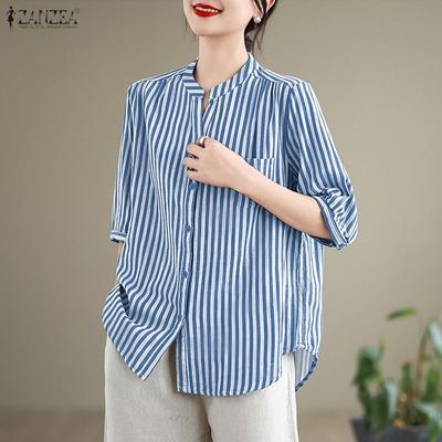 Женская повседневная блузка в полоску с V-образным вырезом и рукавом 3/4