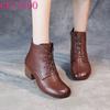 Fashion GKTINOO Autumn Winter Warm Boots Women 2025 Retro Handmade Lace-up Genuine Leather Round Toe Women Thick Heel Ankle Boots