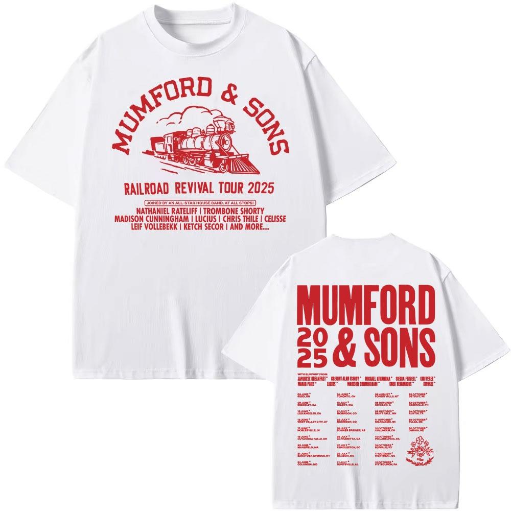 Mumford & Sons Railroad Revival Tour 2026 Печатная футболка Мужская Женская Высококачественная Повседневная Футболка Модная Ретро Чистый Хлопок Футболка
