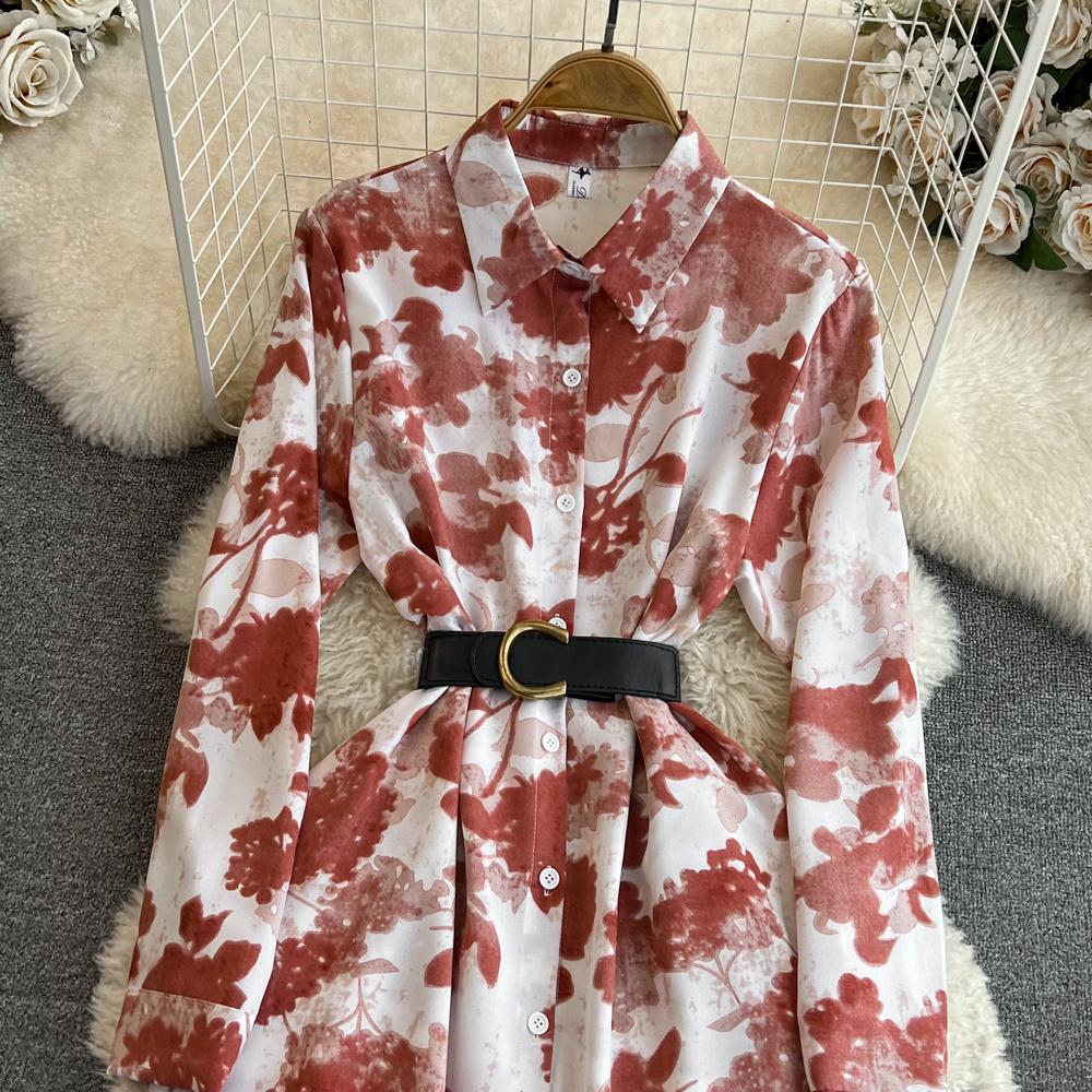 Новое осеннее модное женское платье с цветочным принтом, однобортное однобортное трапециевидное платье с отложным воротником и длинными рукавами, винтажные вечерние платья миди