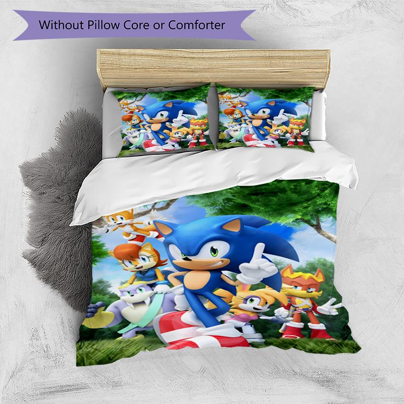 3pcs Sonic5 Design Cover Set - HD Printed Bedding with 1 Cover and 2 Pillowcases - Perfect for Home and Dorm Decor