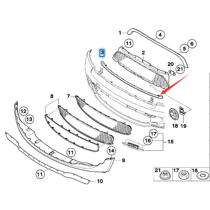 BMW MINI Front Bumper Chrome Trim Strip - 51117209904