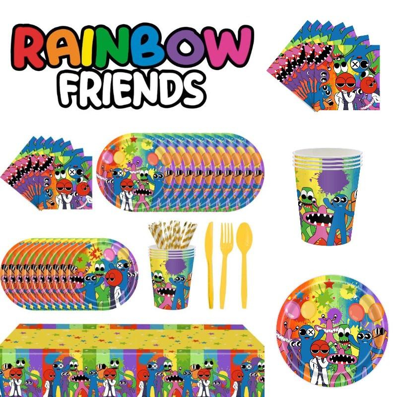 Украшения для дня рождения Rainbow Friends с уникальными топперами для кексов и посудой