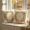Pumpkin Harvest Home Decor Autumn Wreath Cushion Cover, Thanksgiving Throw Pillow Leaf Embroidery Soft Cases Case for Sofa Couch Farmhouse Decor,