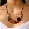 Retro Fashionable Wooden Handmade Bead Geometric Necklace Sweater Chain Pendant