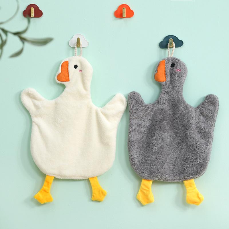 Милое Гусь Коралловый Флис Подвесное Полотенце для Рук - Мультяшное Впитывающее Кухонное Полотенце