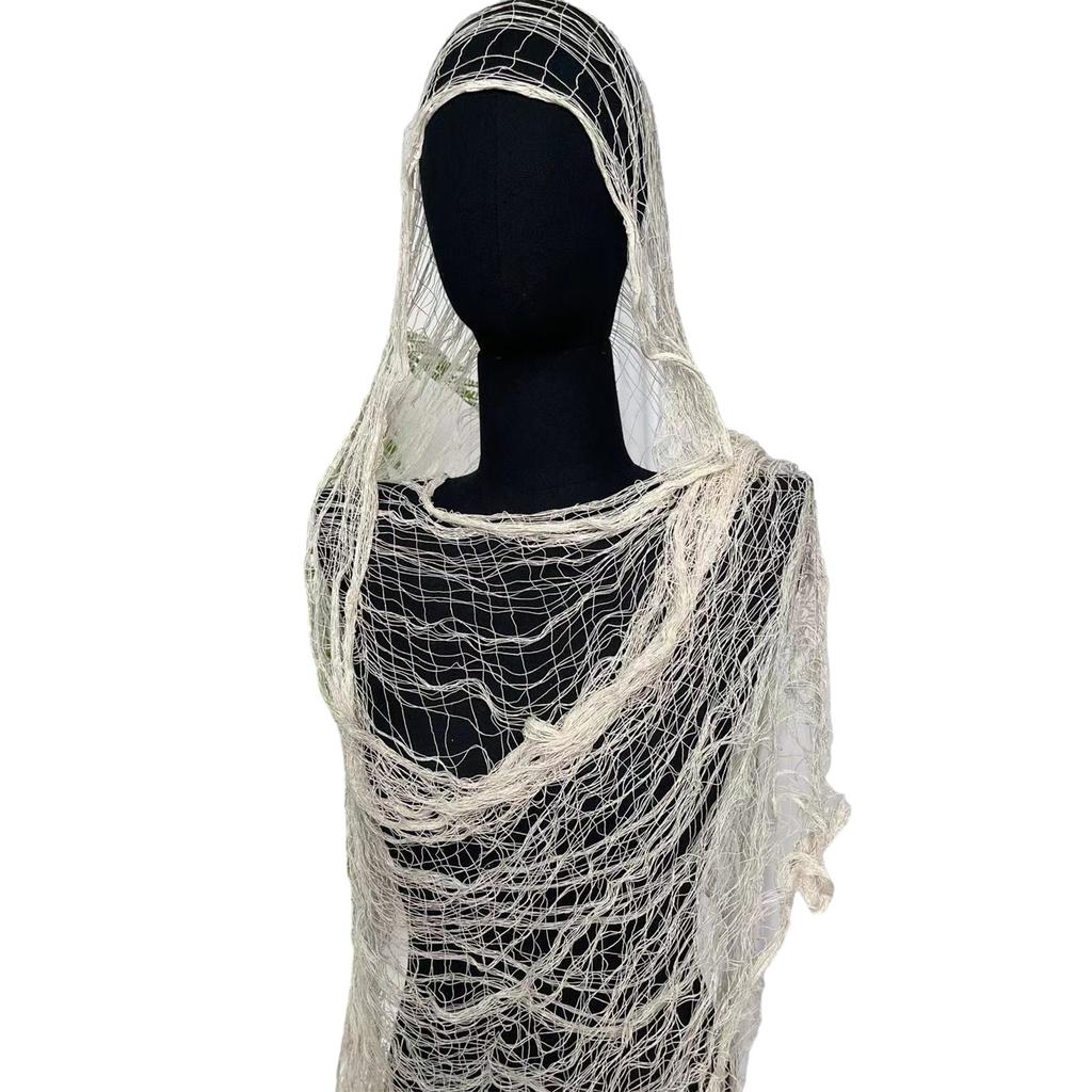 Distressed Shawl Wrap for Women Travel Photoshoots Ripped Mesh Scarf Shoulder Wrap for Outdoor All Matching Neckwear