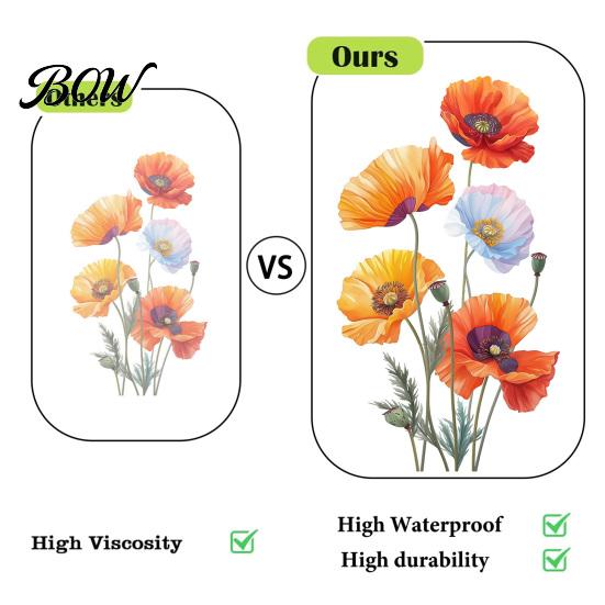 Large Flower Wall Art for Bedroom 2Pcs Watercolor Stickers, PVC Waterproof Floral Decals, Peel And Stick Botanical Decor Living Room Decor,