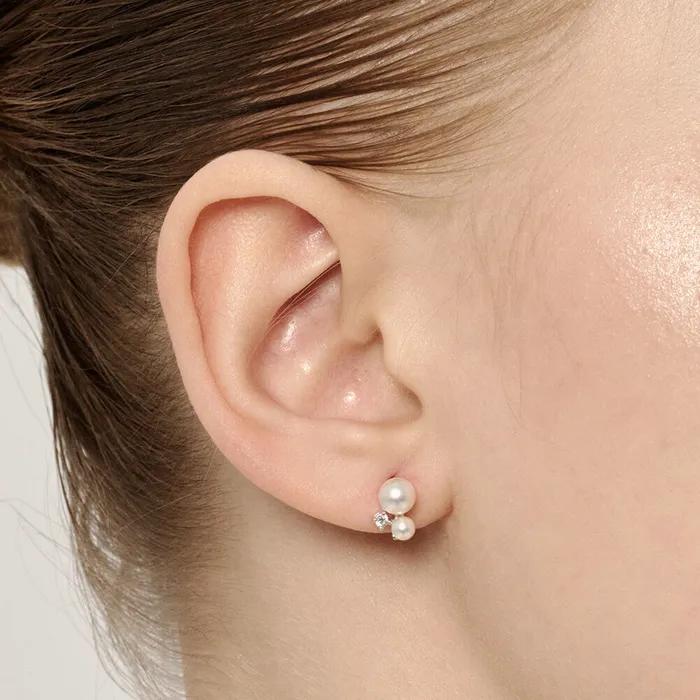 [Stonehenge] Silver Pearl Cubic One-Touch Earrings SC25B11E