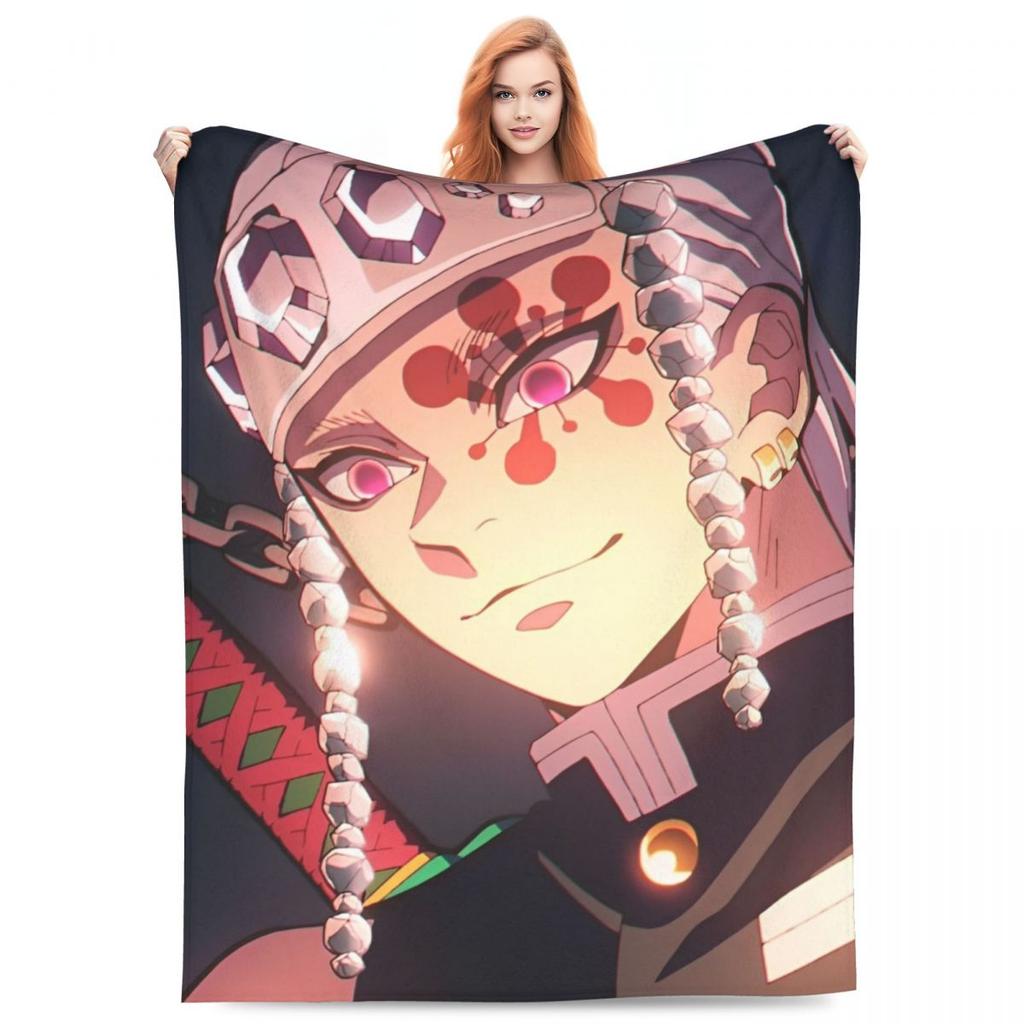 Sound Hashira Tengen Uzui Flannel Blanket Anime Demon Slayer Customized Throw Blanket for Bed Sofa Couch 150*125cm Quilt