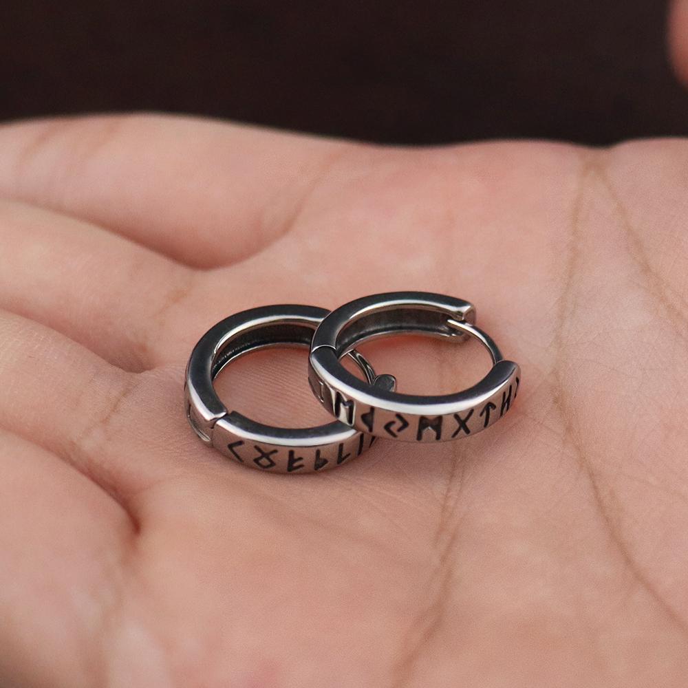 Fashion Norwegian Viking Rune Hoop Earrings for Men Woman Stainless Steel Unisex Nordic Huggie Hoop Earring Retro Charm Jewelry