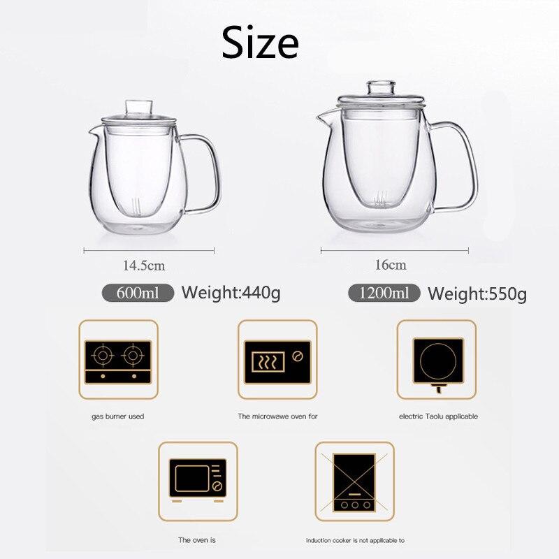 Glass Teapot for Stove Heat Resistant High Temperature Explosion Proof Tea Pot Infuser Milk Set Household Teaware