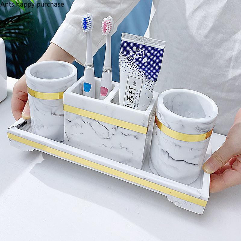 Набор туалетных принадлежностей из смолы, набор для мытья посуды, мыльница, стаканчик для ополаскивателя полости рта, держатель зубных щеток, стаканчик для хранения бутылочек с лосьоном, поднос для хранения