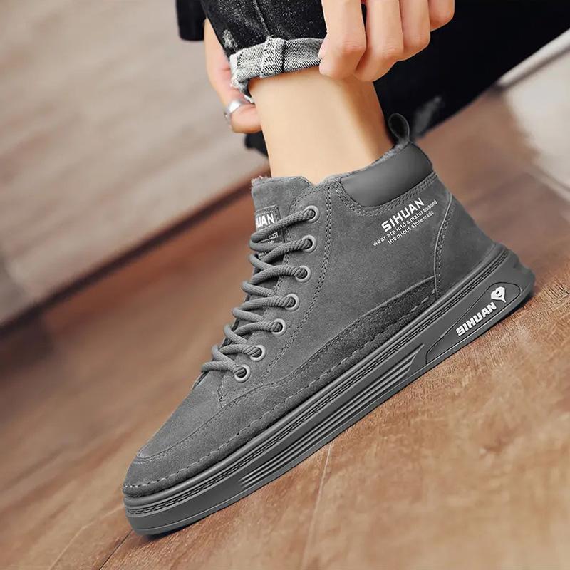 Winter Trendy Textured Cotton Boots for Men Plus Velvet Cold-proof and Warm Sneakers Lace-up Comfortable Outdoor Casual Shoes