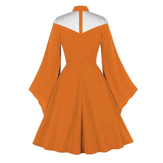 Платье на Хэллоуин для женщин, косплей, сетчатые платья с плечами и рукавами-трубой, готические ретро-платья в стиле «качели»