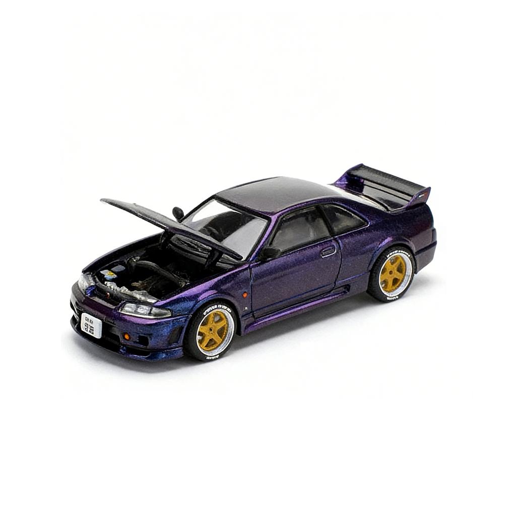 in Stock POP RACE PR640256 1:64 Nissan Skyline GT-R R33 Midnight Purple (Carbon Hood, Gold Wheels) Diecast Model Car