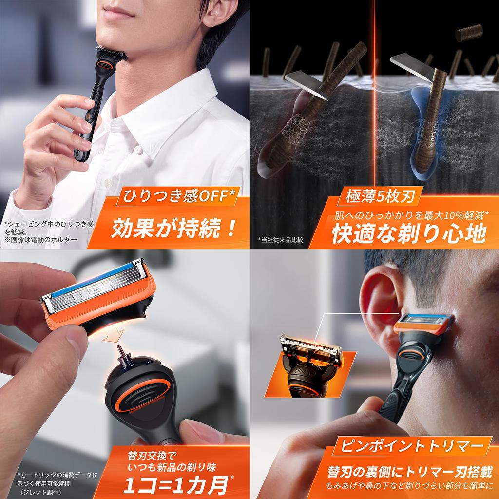 Gillette razor body and 16 replacement close Fusion blades. Men's razor, shave, model.