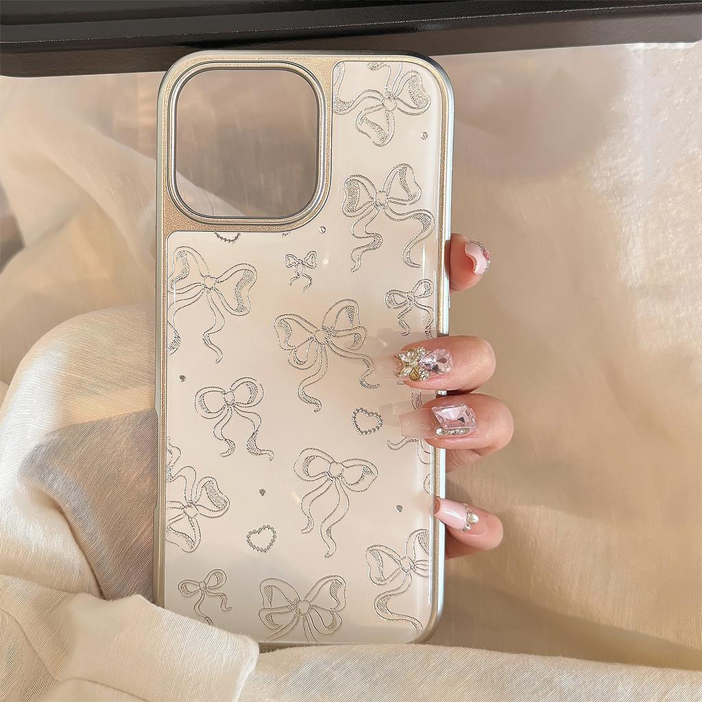 Gilded Apple 16promax Mobile Phone Case Iphone15 Pearl Bow 14 13 Electroplating Suitable for Huawei P70