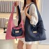 Cloth Denim Shoulder Bag Japanese Style Canvas Tote Bag Double Sided Plaid Denim Vest Bag  Travel