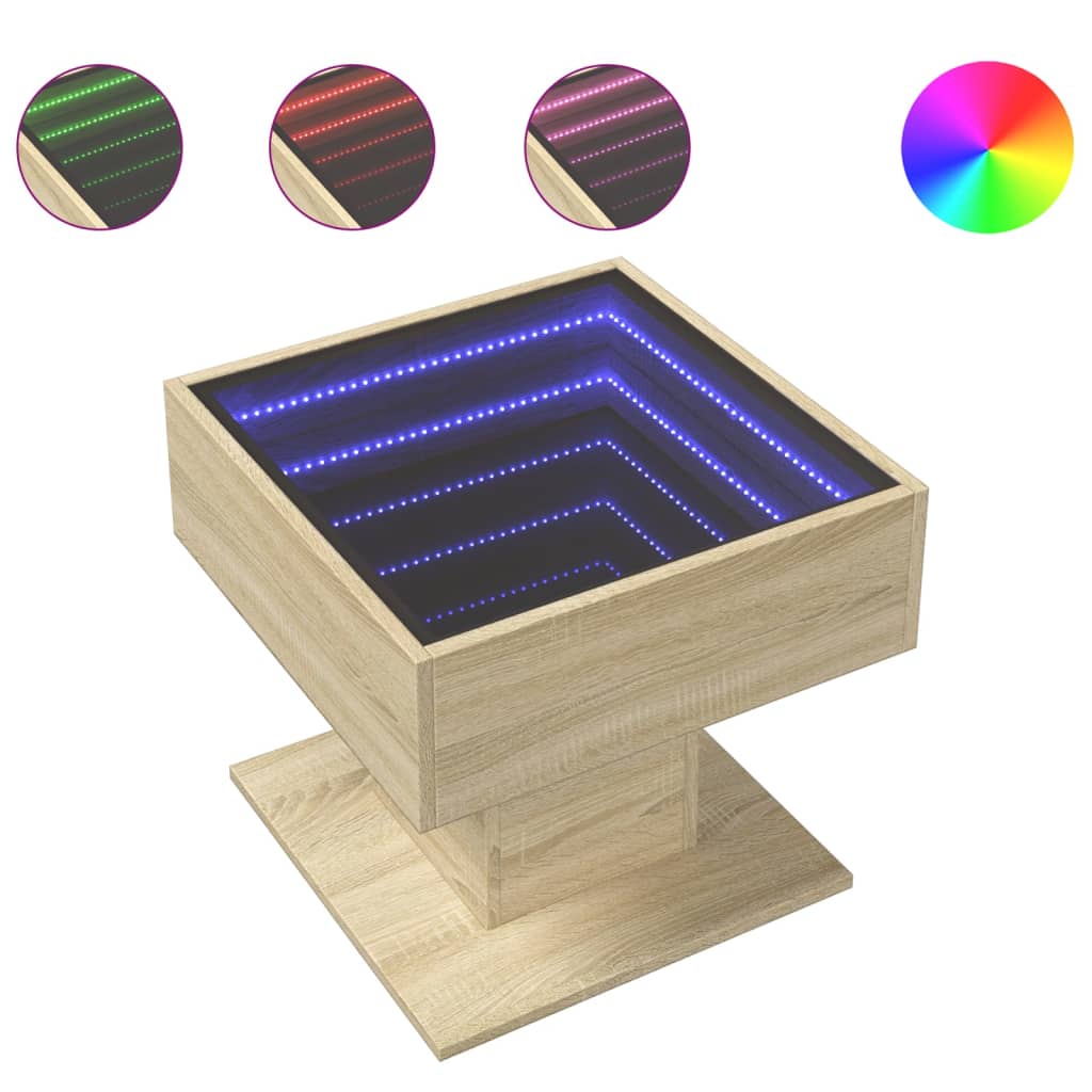 Vidaxl Stolik Kawowy Z Led, Dąb Sonoma, 50X50X45 Cm