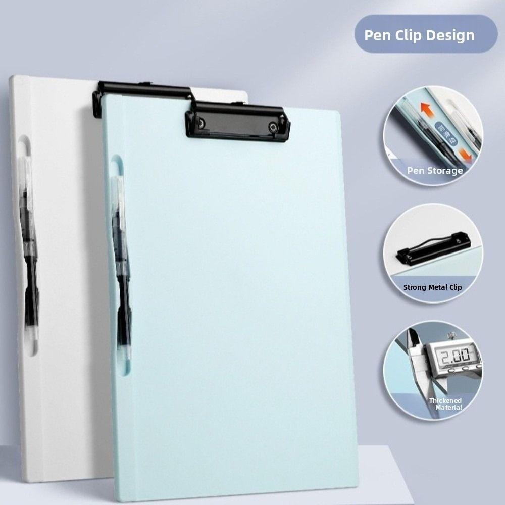 Durable A4 File Folder Clipboard with Pen Holder Letter Size Writing Splint Metal Clip Plastic Writing Clipboard for Students