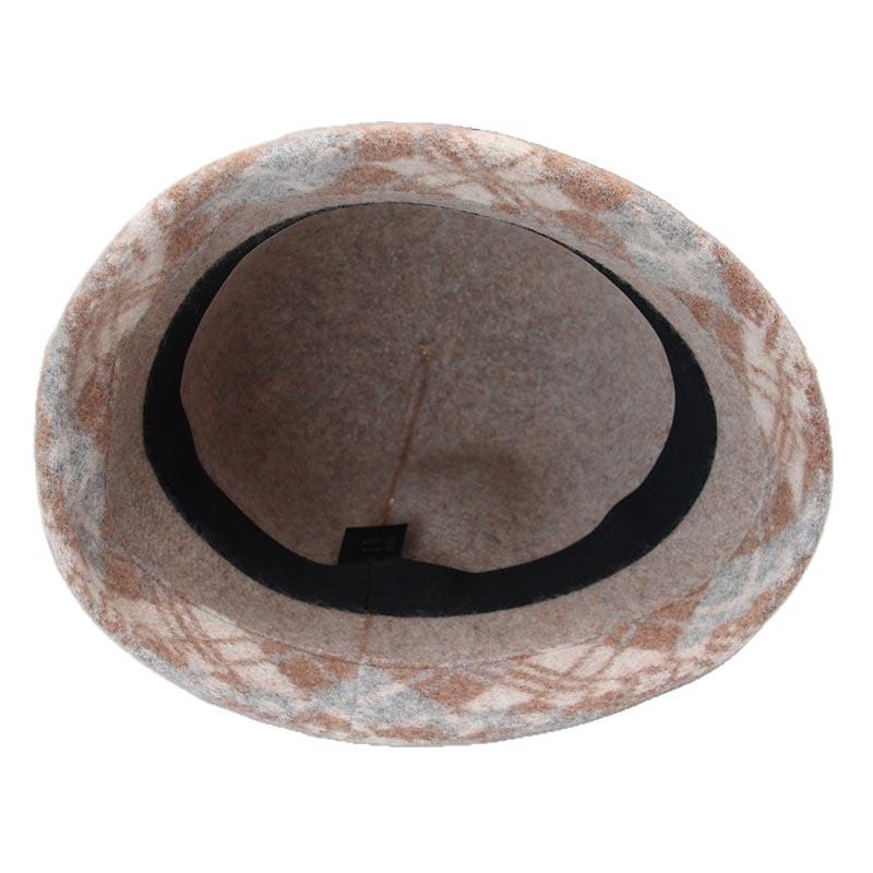 Wool plaid hat women's curled edge autumn and winter women's bucket hat top hat short brim modified face temperament thickened thermal hat