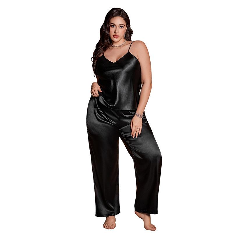 European and American ice silk loungewear breathable backless suspender skirt trousers simulation silk pajamas oversize