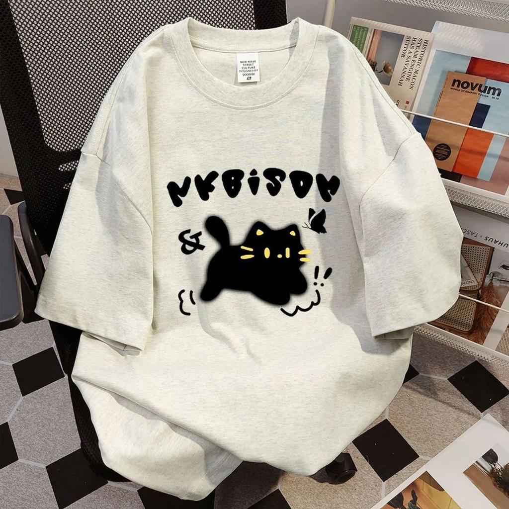 Kawaii Cat 3D Printed Women T Shirt Harajuku 2025 Summer Short Sleeve T Shirt Women Fashion White Clothing Unisex Streetwear Tops
