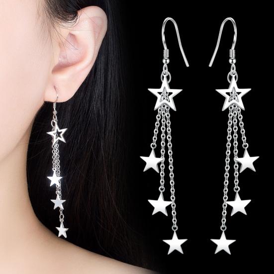 Woman Glittering Star Mid-length Hook Alloy Long Tassels Drop Dangle Cocktail Party Linear Earrings KTJ