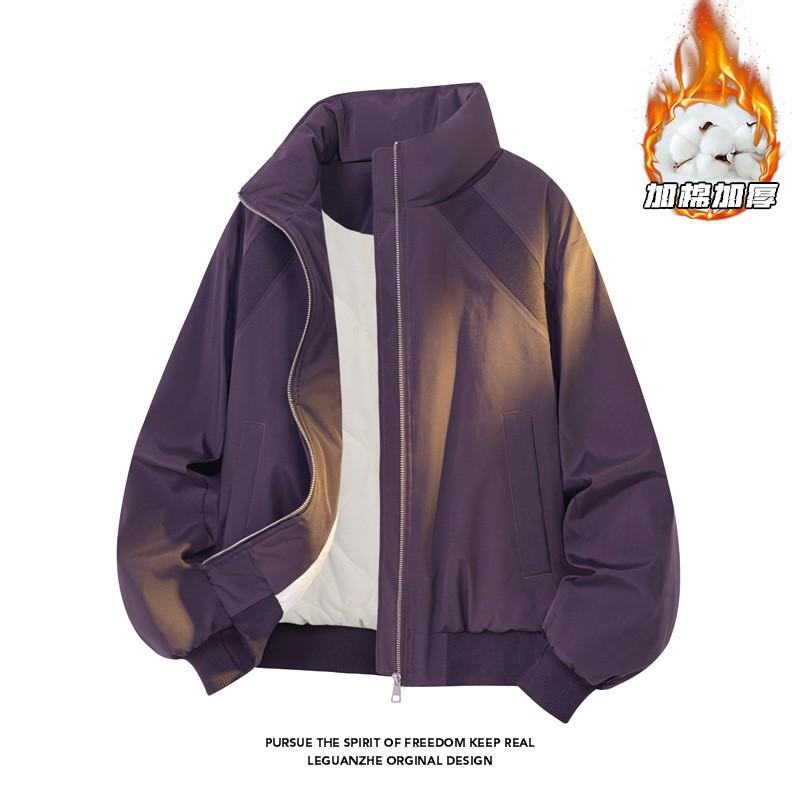 Mens Warm Padded Cotton Jacket 2026 Loose Fit Stand Collar Zipper Front Plus Size M-5XL Gray Black Purple
