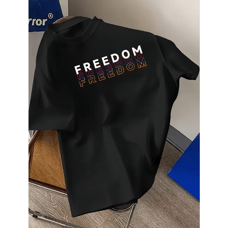 Мужская футболка FREEDOM европейского размера - Уличный стиль, Мягкая и дышащая, Модная и универсальная, Смелый принт, Круглый вырез