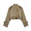 Vintage Belt Cropped Trench Jacket Women Long Sleeve Lapel Fashion Coat Autumn Winter Double Breasted Tops Female Streetwear