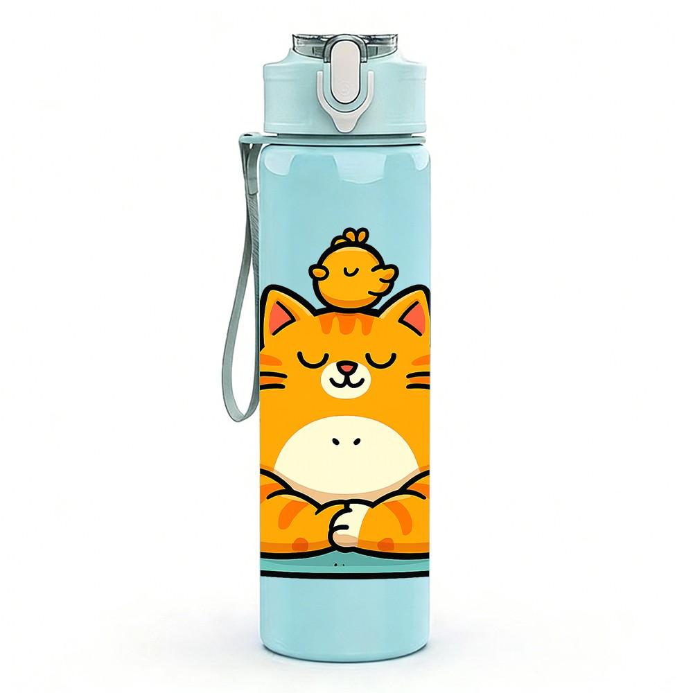 1PC Relaxed Bathing Cat 750ml Color Plastic Sports Water Bottle Leakproof Flip Straw Lid Suitable for Sports Office Home Use