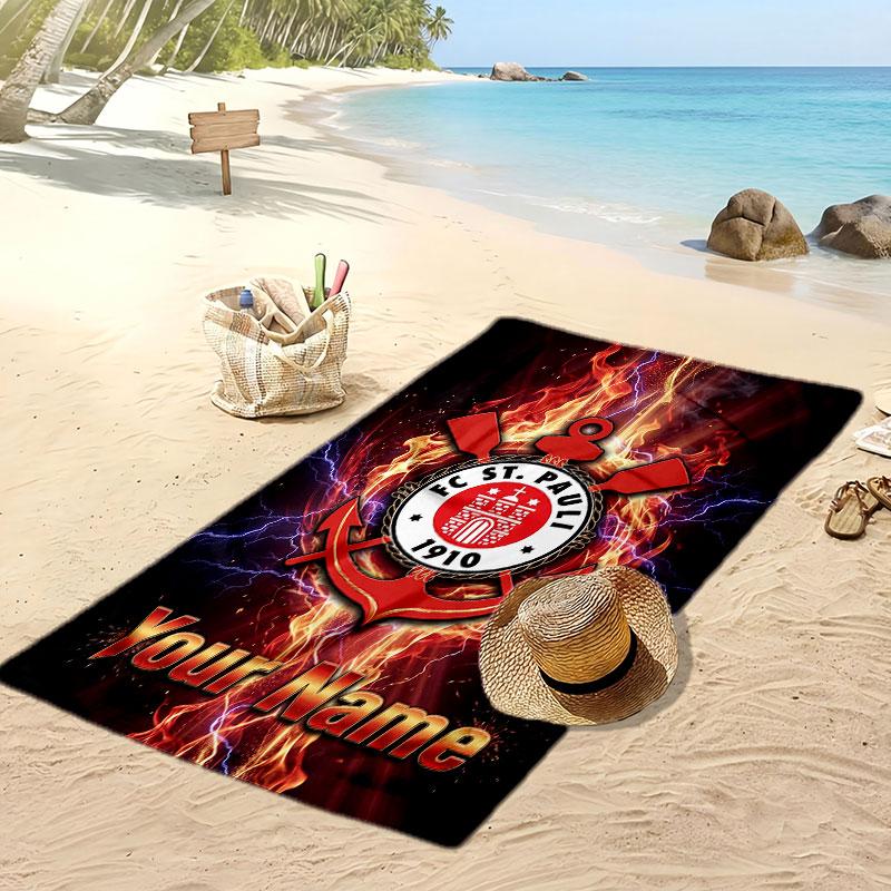 FC St. Pauli Personalized Printed Beach Towel Soccer Logo Support Custom Name Text Absorbent Towel For Sport Travel Special Gift