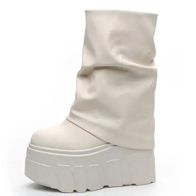 Модные 14 см новые ботильоны обувь из натуральной микрофибры кожаные ботинки 2025 зимние женские мотоциклетные ботинки на платформе женские модные ботинки