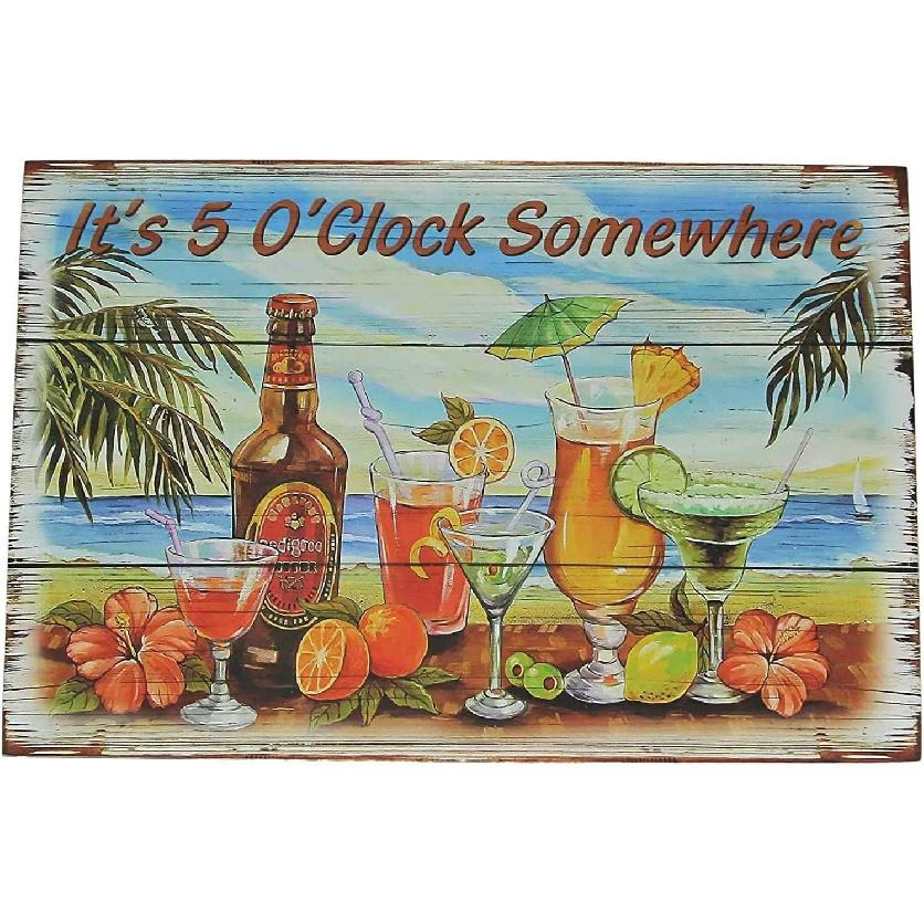 Happy Party Hawaiian Style Metal Tin Sign it's 5 o'clock somewhere Funny Poster Bar Club Living Room Kitchen Home Art Wall Decor Plaque Gift