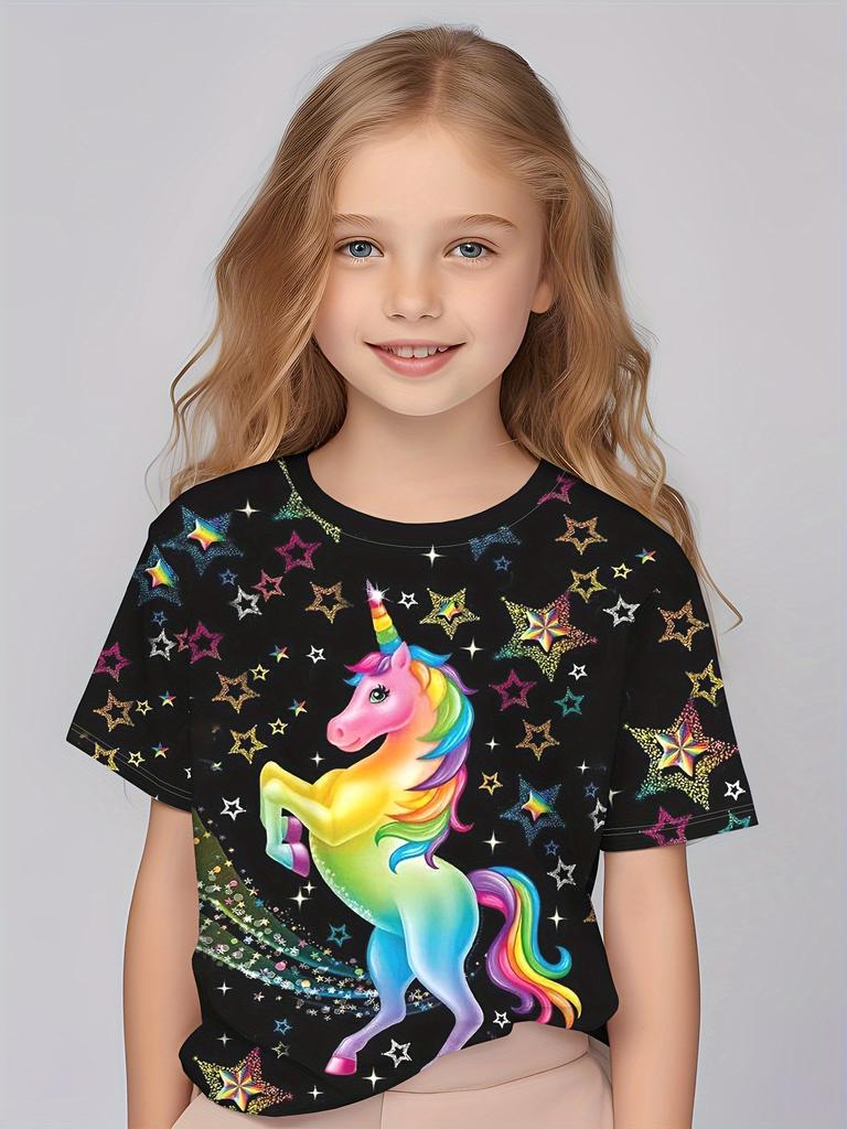 Children Clothing Girls Enchanting 3d Fairy Print Short Sleeve T Shirt Tops Comfortable Crew Neck Casual Tees Kids Girl Clothes