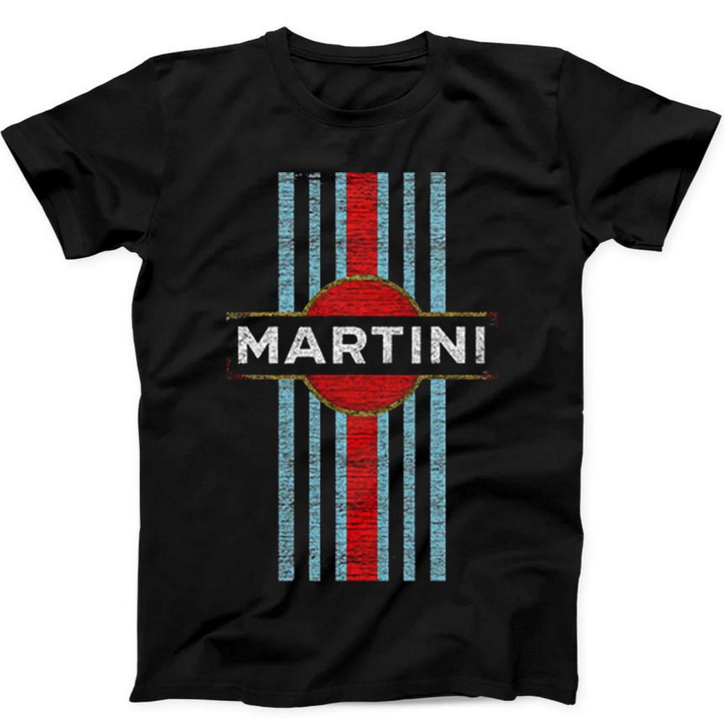 Ретро Логотип гоночного автомобиля Martini Ретро Подарок Футболка Черная Футболка 484