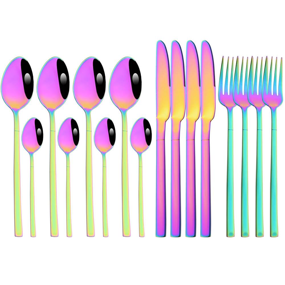 Jankng 16 шт. черные столовые приборы с золотой строчкой, набор посуды из нержавеющей стали, кухонный домашний набор столовых приборов в западном стиле, нож, вилка, ложки, набор посуды