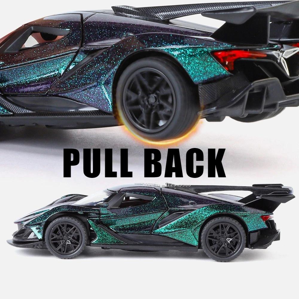1:32 Аполло ИЕ ЭВО Гоночный Автомобиль Модель Игрушка Музыка Свет Оттяни Назад Суперкар Двери Открываются Металлические Литые Модели Машинок для Детей Подарок