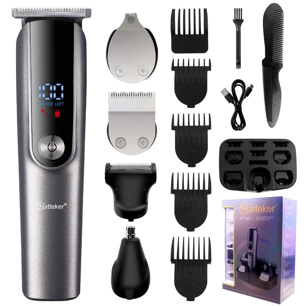Hatteker 5 In1 Beard Trimmer Electric Hair Clippers Hair Trimmer for Men Shaver Nose/Ear Hair Trimmer Gromming Kit for Men