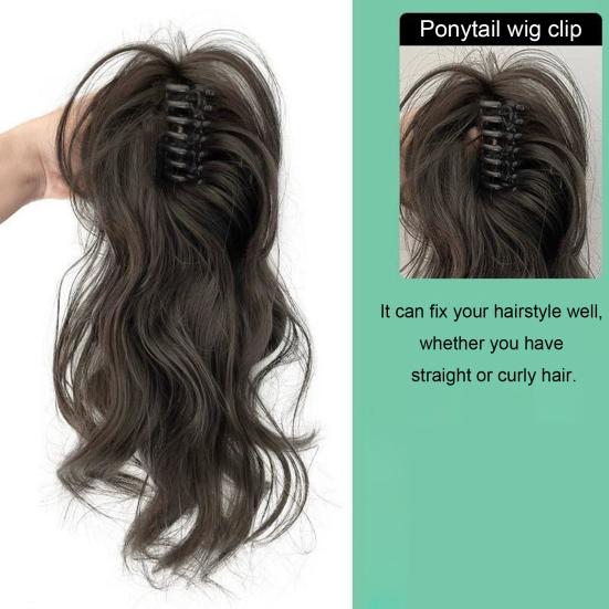 Women Curly Ponytail Extension Hairpiece with Claw Clip Fluffy Natural High Temperature Fiber Messy High Ponytail Long Wavy Wig Synthetic Hair