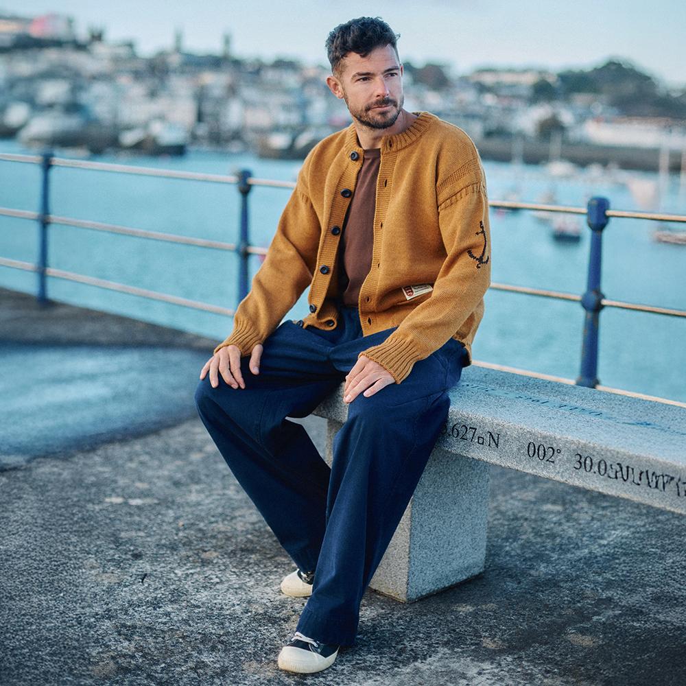Guernsey Woollens Fisherman Wholegarment Cardigan - Camel